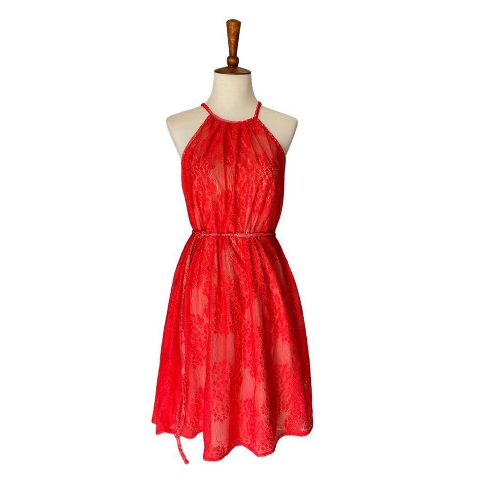 New York & Company Tangerine Halter Neckline Dress